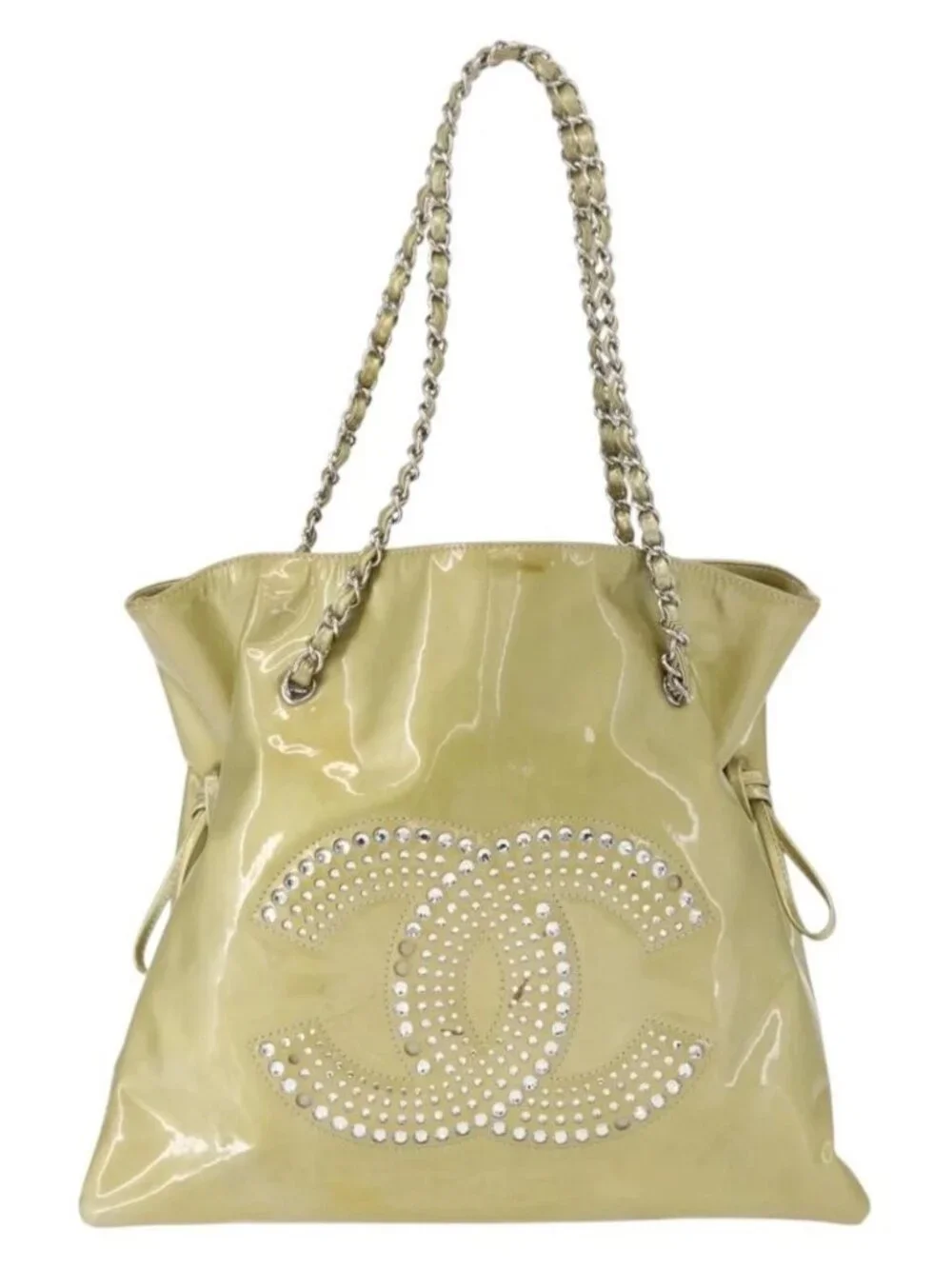 CHANEL COCO Mark Chain Shoulder Bag Patent leather Gold CC Auth 152287